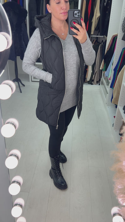 Marnie Black Quilted Hooded Gilet