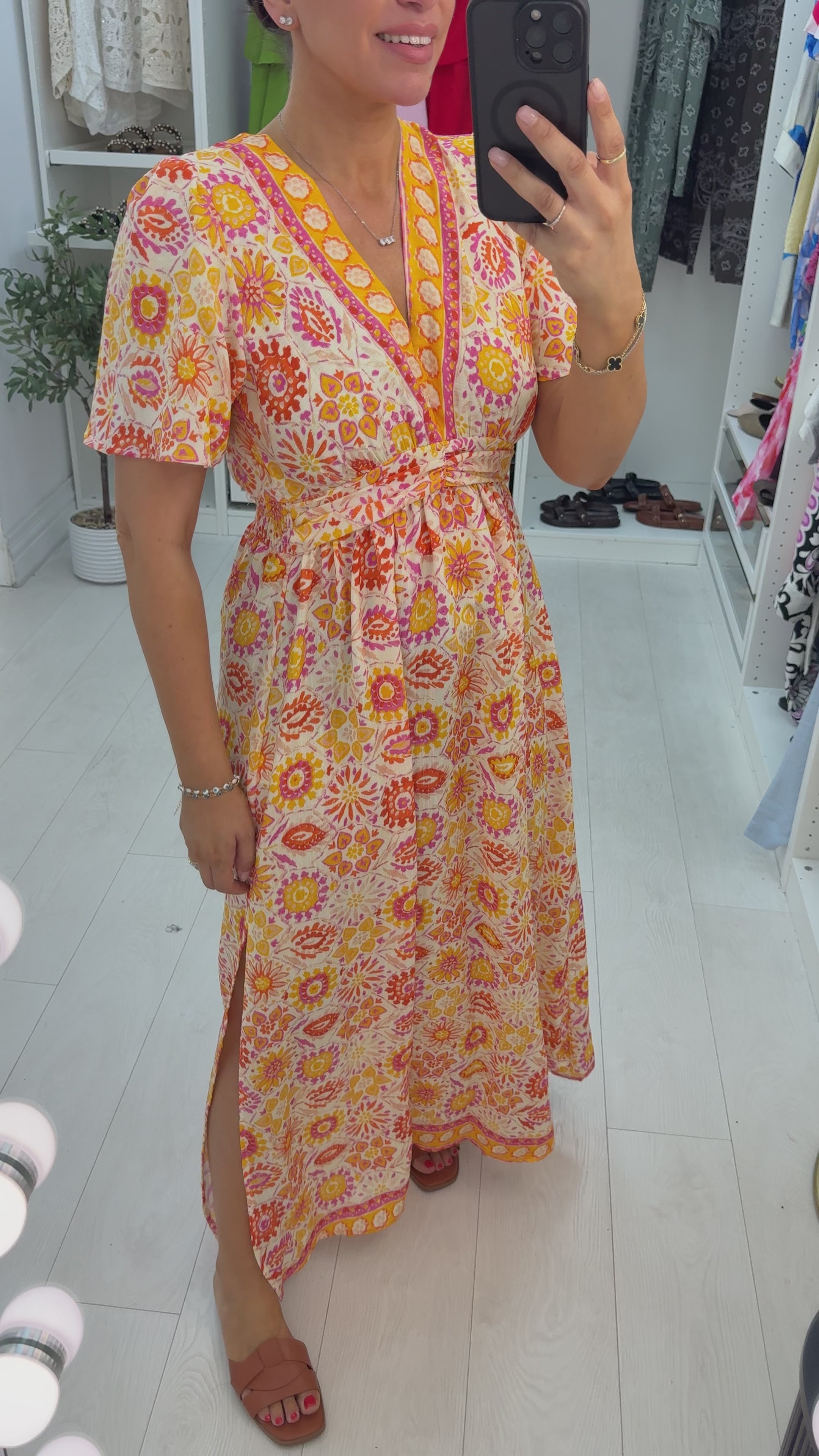 Cynthia Abstract Print V Neck Maxi Dress