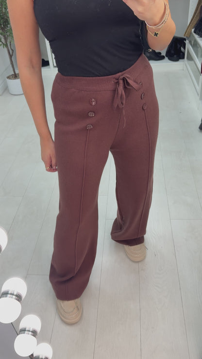 Vivy Plain Button Detail Knitted Straight Leg Trousers