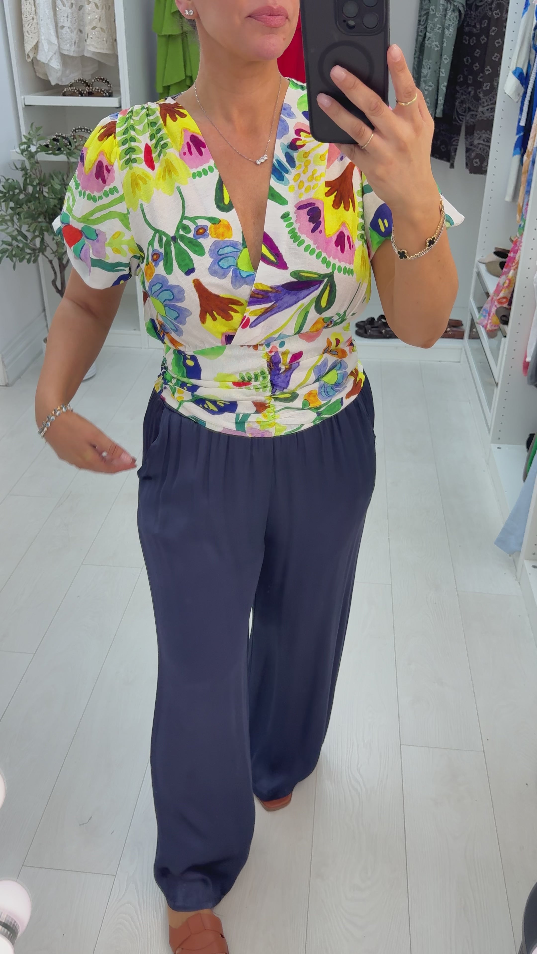 Odele Floral Watercolour Print Deep V Neck Blouse