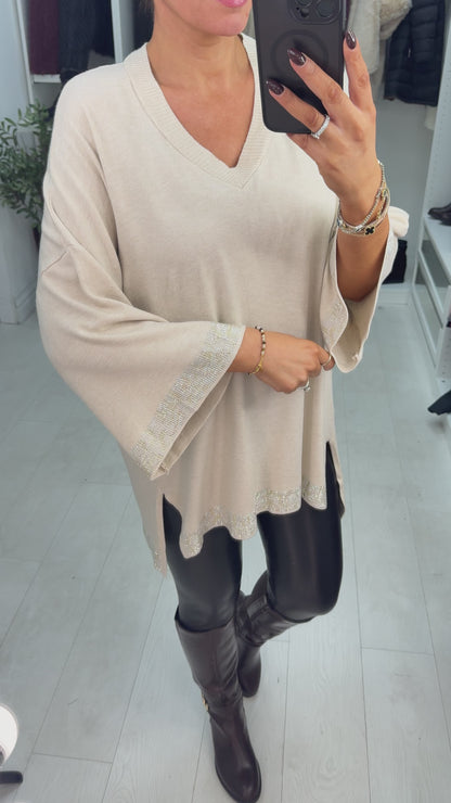 Janet Diamante Trim V-neck Jumper