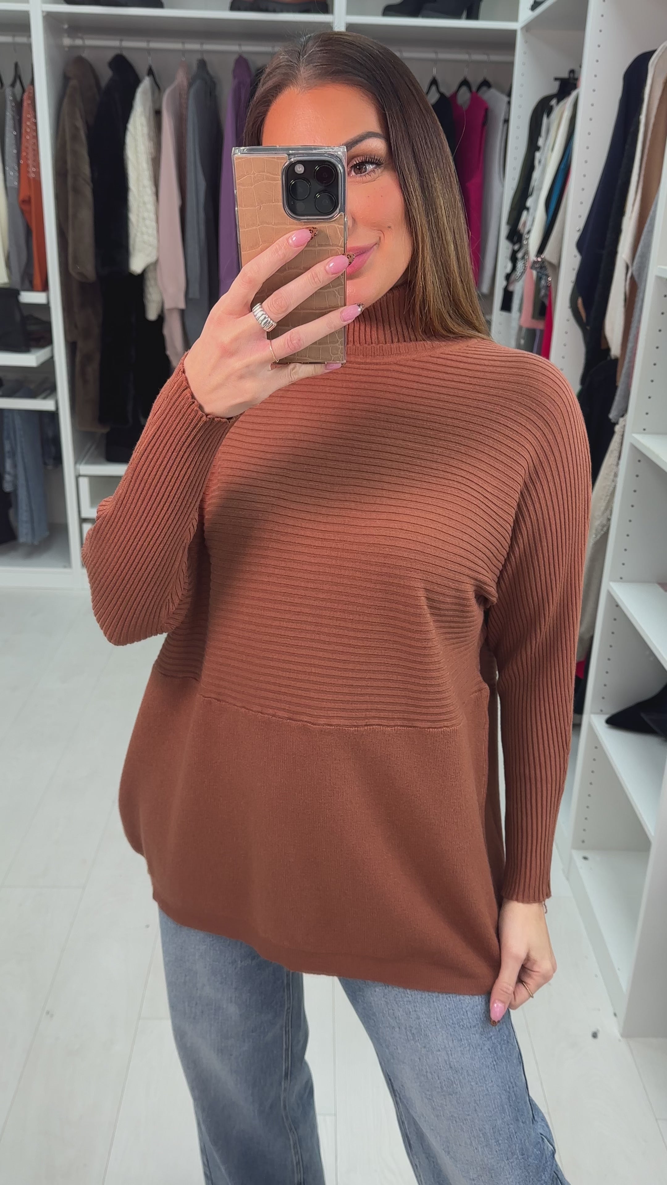 Sabrina Plain Ribbed Roll Neck Jumper