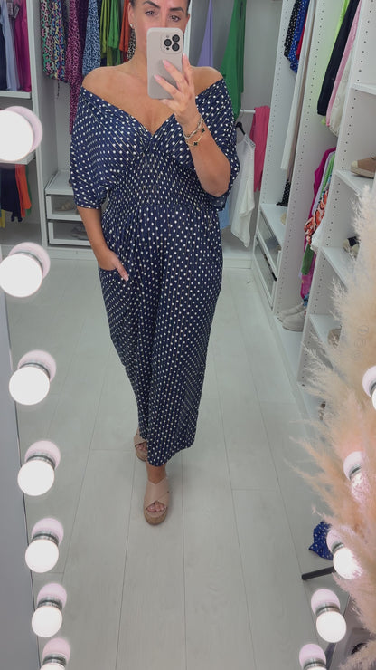 Daniela Polka Dot Print Elasticated Waist Jumpsuit