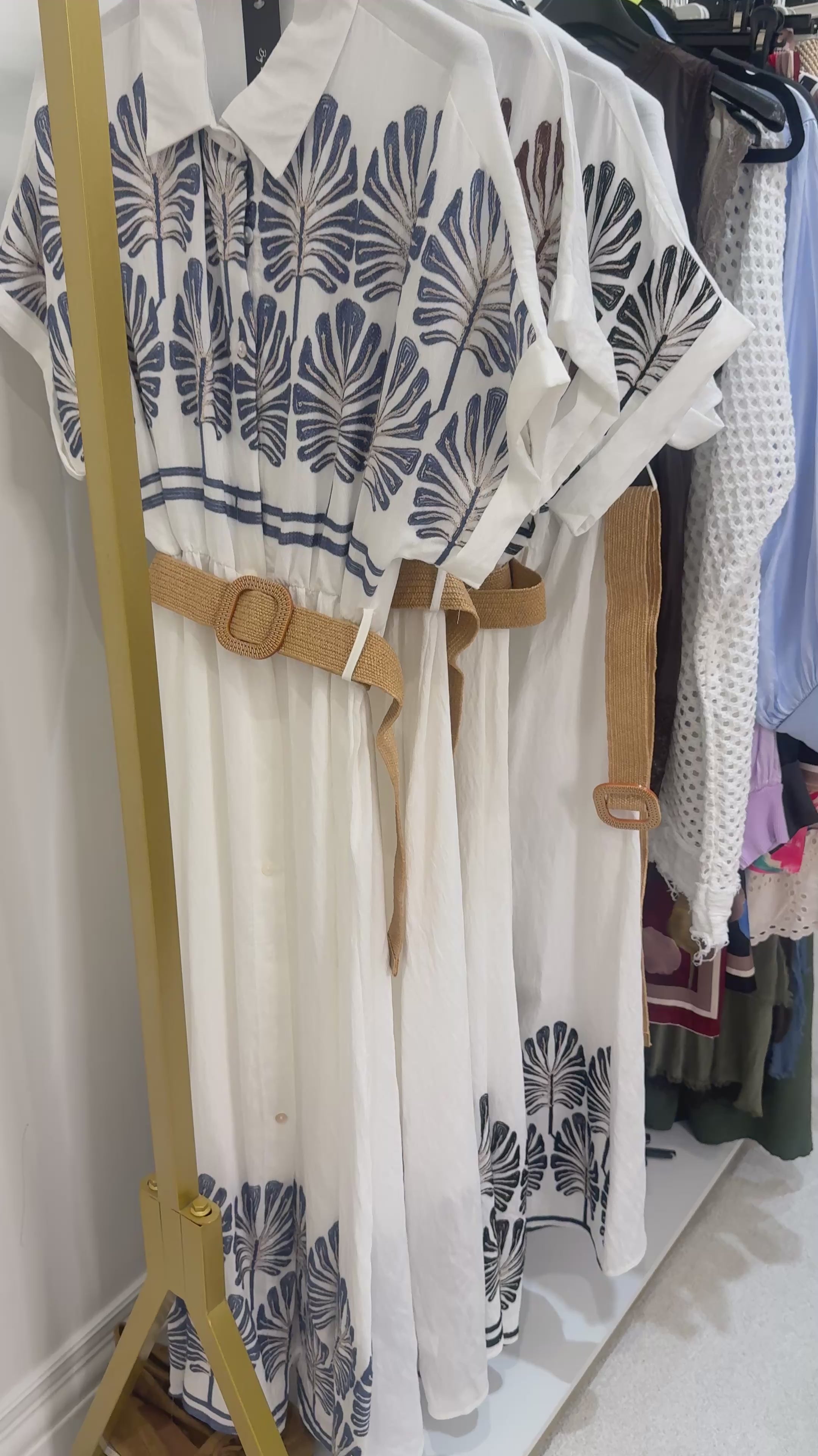 Load video: Antonia Embroidered Detail Belted Shirt Dress