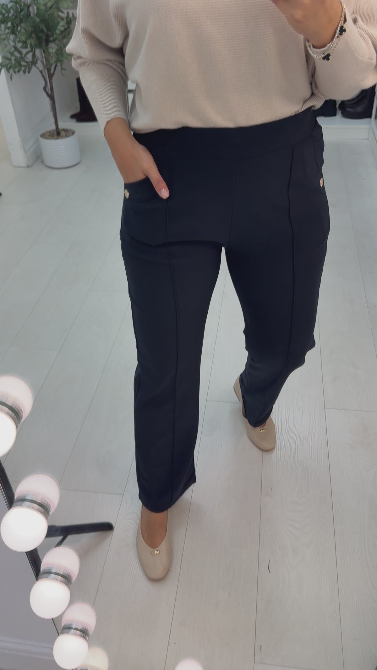 Velora Plain Elasticated Waist Straight Leg Trousers