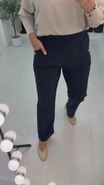Velora Plain Elasticated Waist Straight Leg Trousers