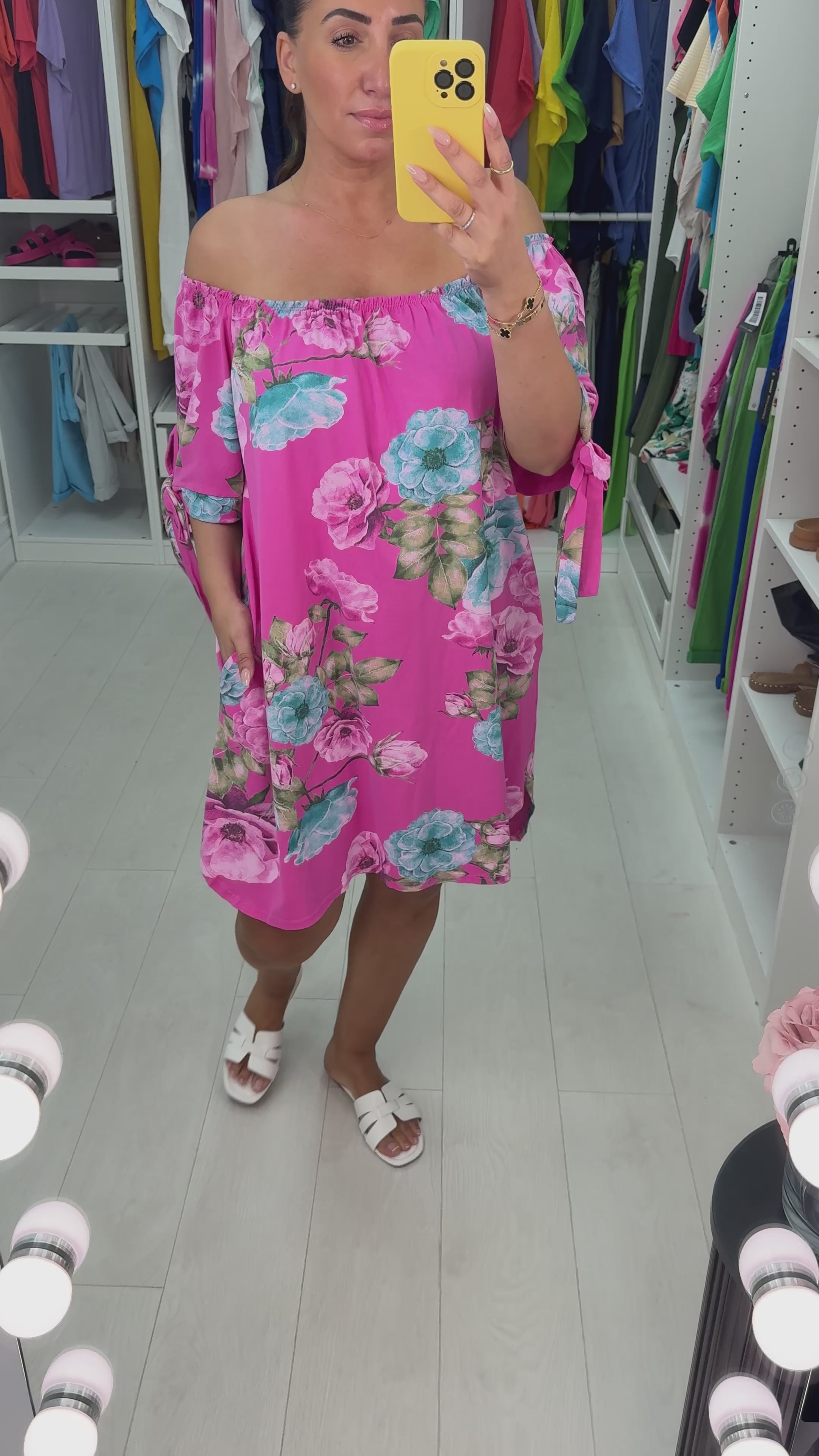 Load video: Briella Floral Bardot Dress