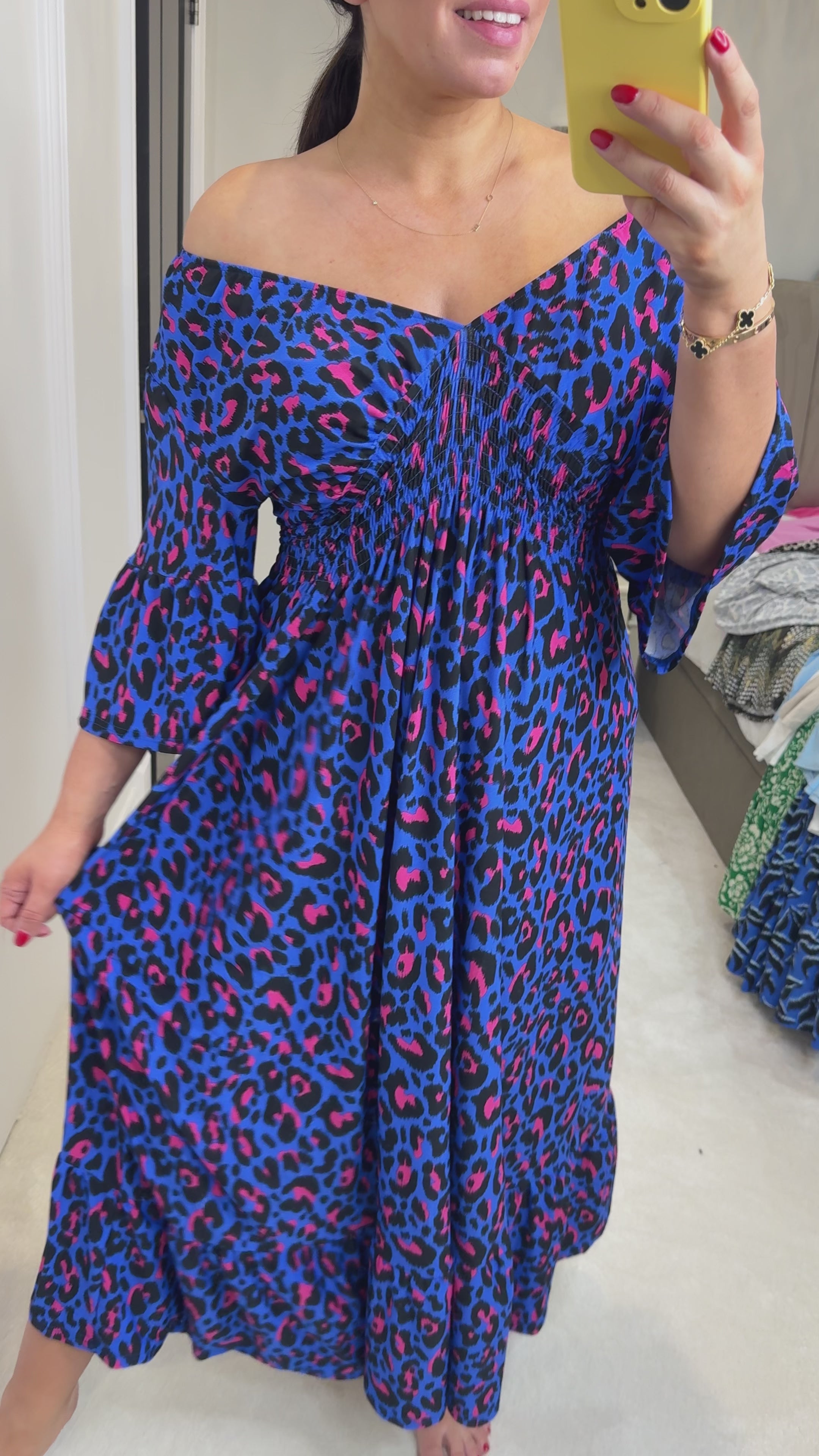 Load video: Rafaela Royal Blue Leopard Print Magic Dress