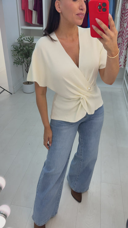 Pixie Pearl Detail Batwing Knit Top