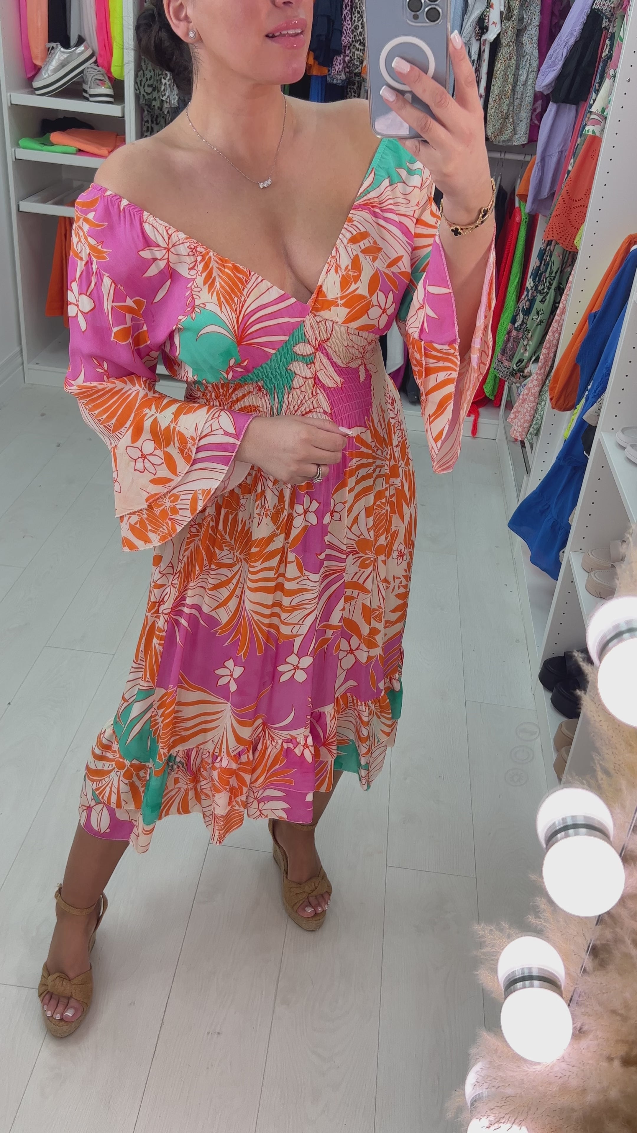 Cornetto Vibrant Floral Print Ruffle Hem Dress