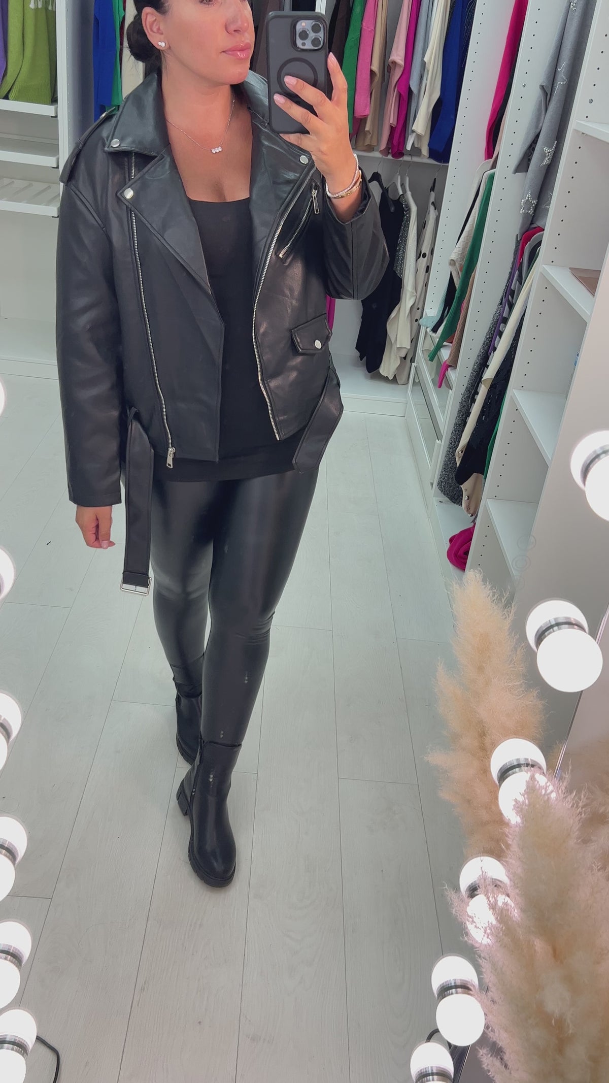 Rizzo Black Leather Look Biker Jacket