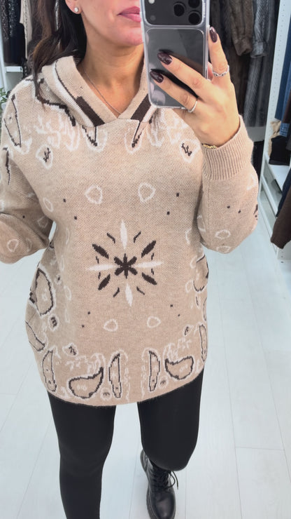 Oriavella Bandana Print Knit Hoodie