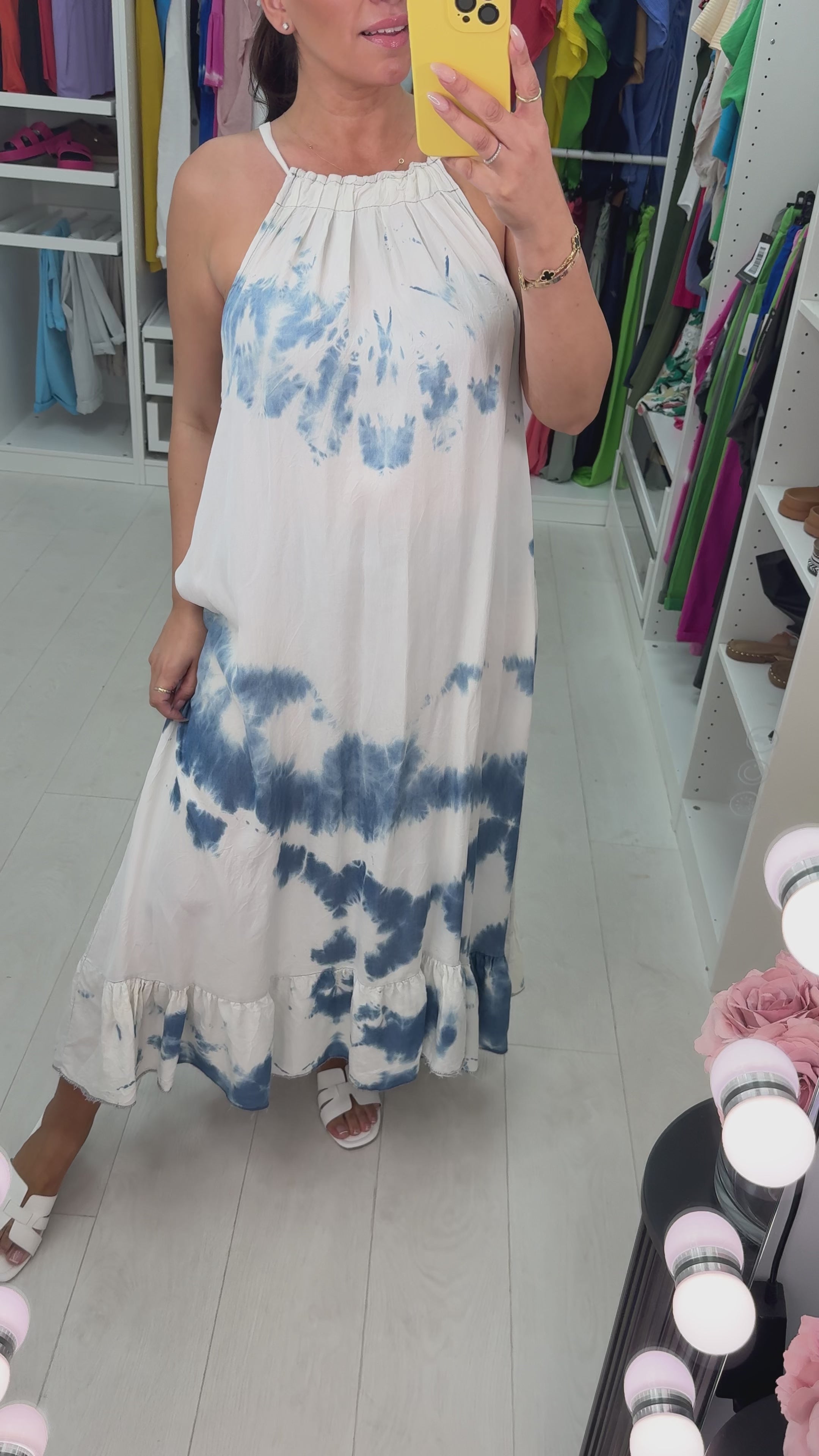 Load video: Aspen Tie Dye Adjustable Halter Neck Dress