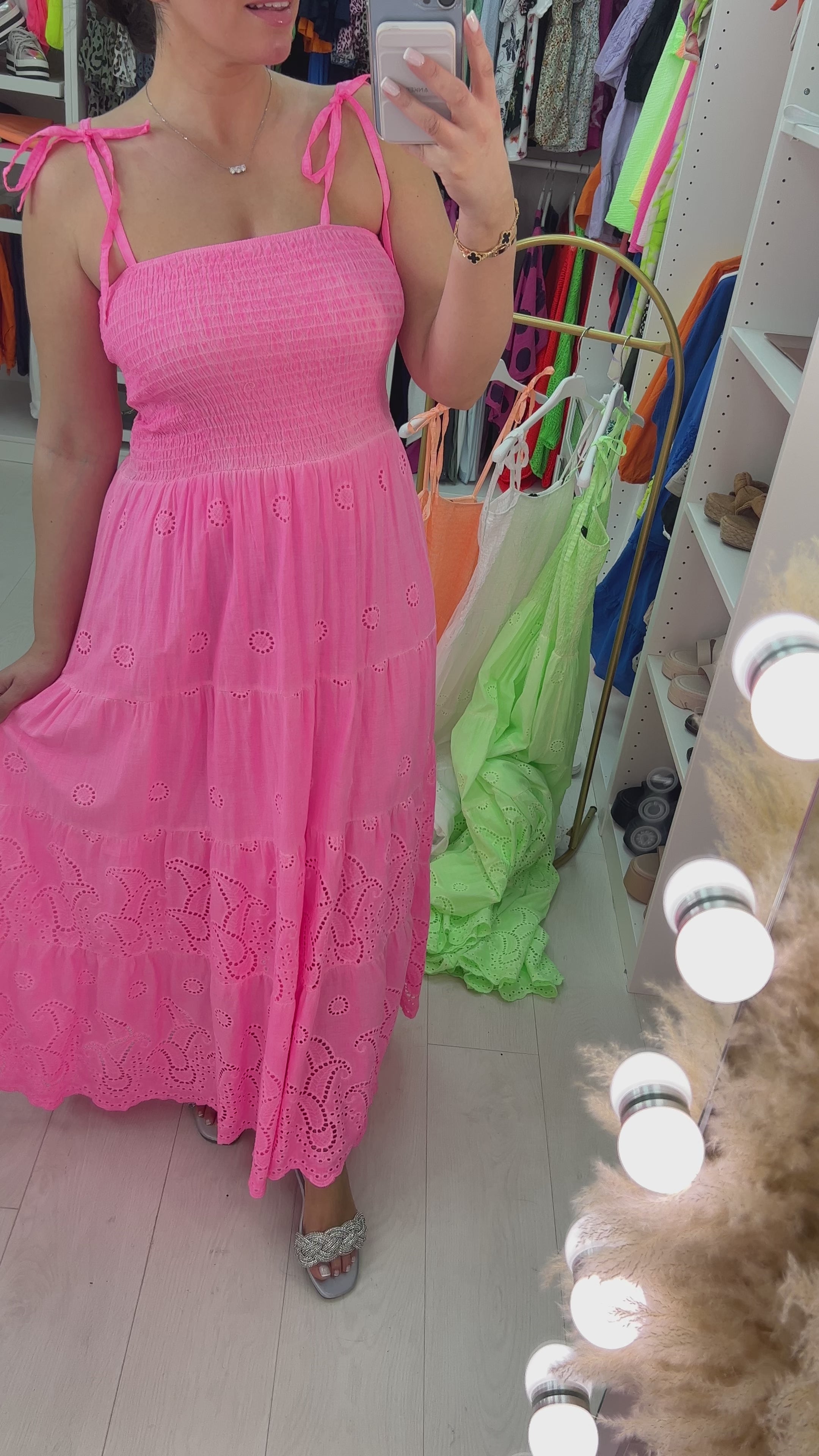 Tropicana Broderie Detail Tie Strap Maxi Dress