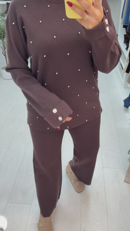 Ottie Plain Diamante Embellished Loungewear Set