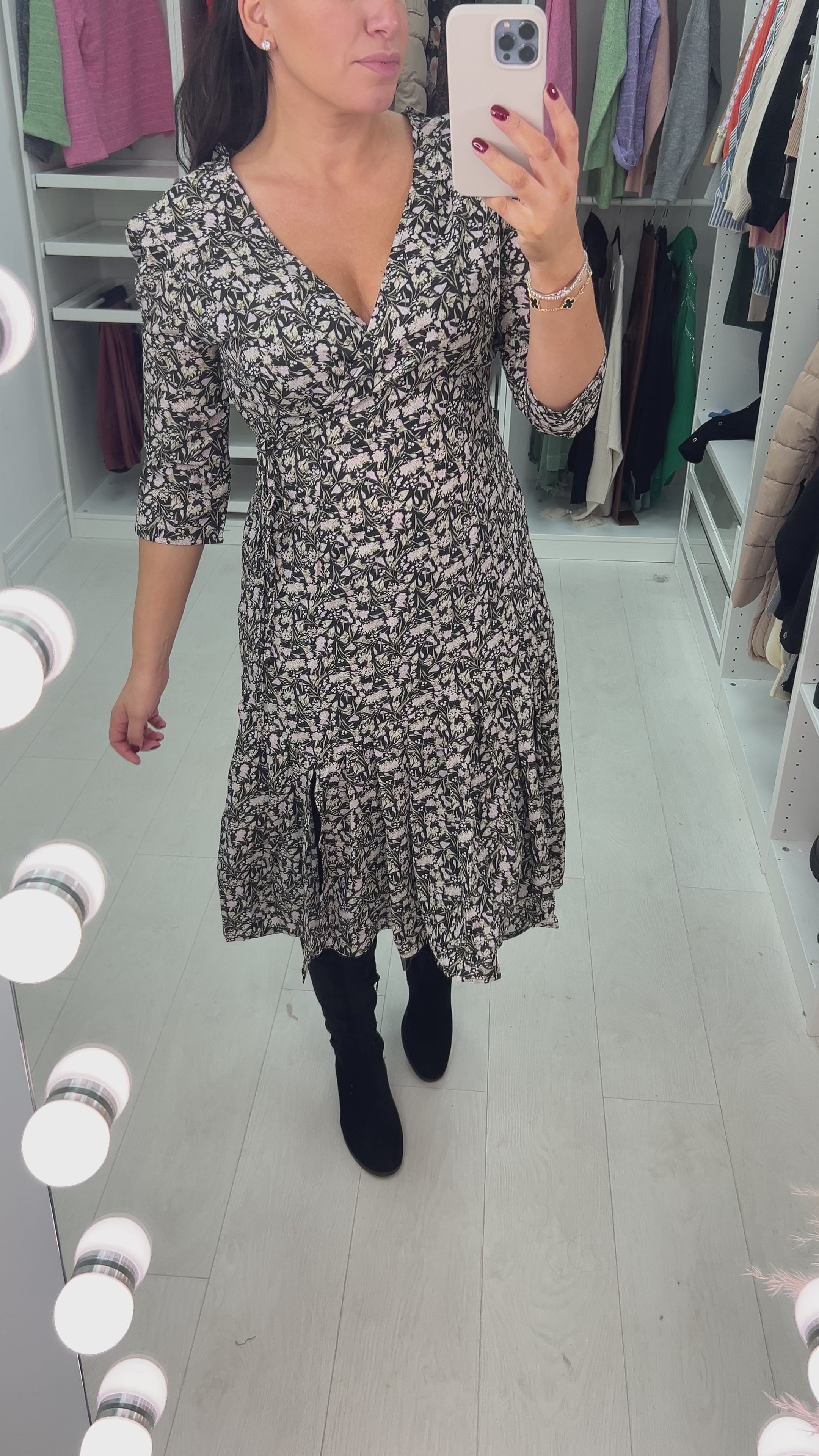 Load video: Bueno Carnation Print Wrap Effect Dress