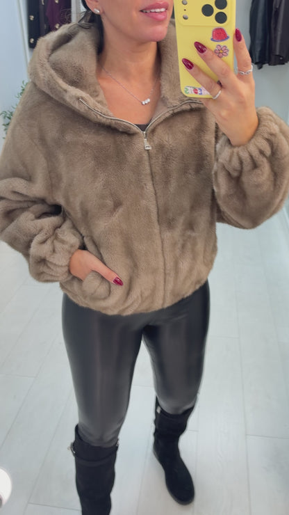 Hollie Faux Fur Zip Front Hooded Jacket