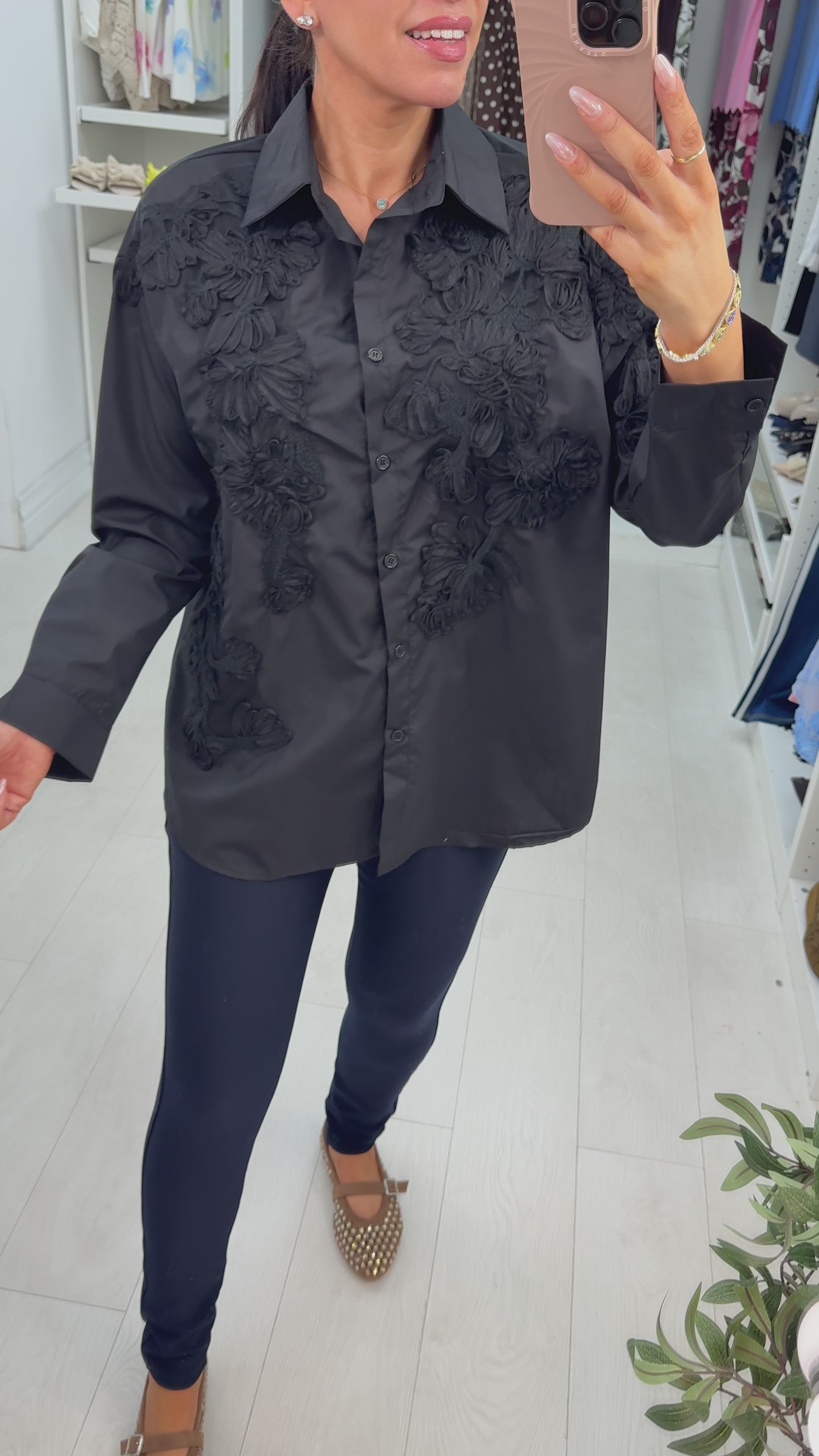 Load video: Fiorella Embroidered Floral Relaxed Fit Shirt