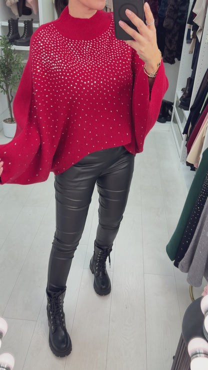 Vanya Embellished Batwing Sleeve High Neck Jumper