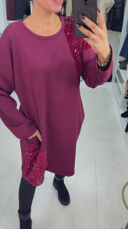 Sharlotte Plain Sequin Panel Loose Fit Dress