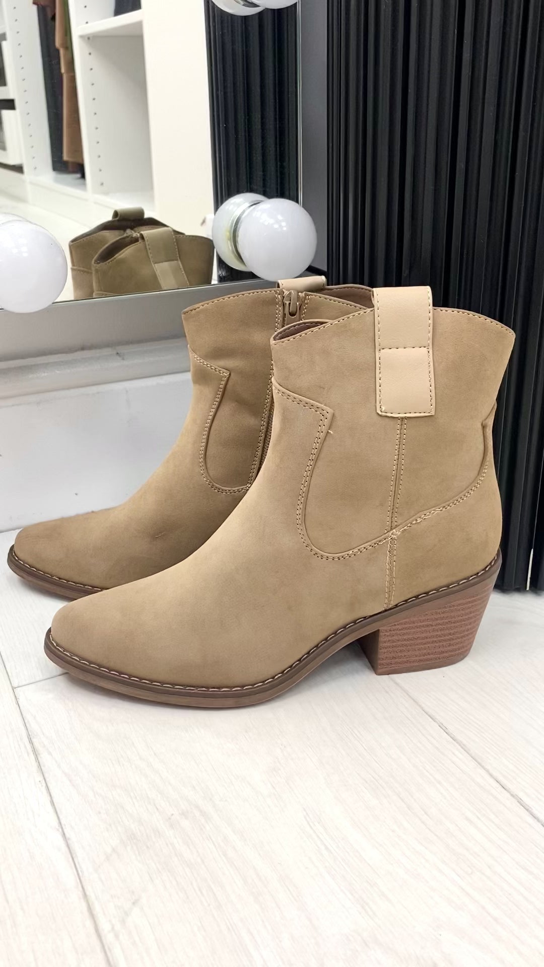 Load video: Charlena Faux Suede Western Ankle Boot