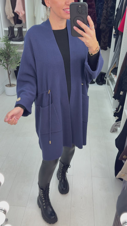 Vinya Plain Tie Waist Knit Cardigan