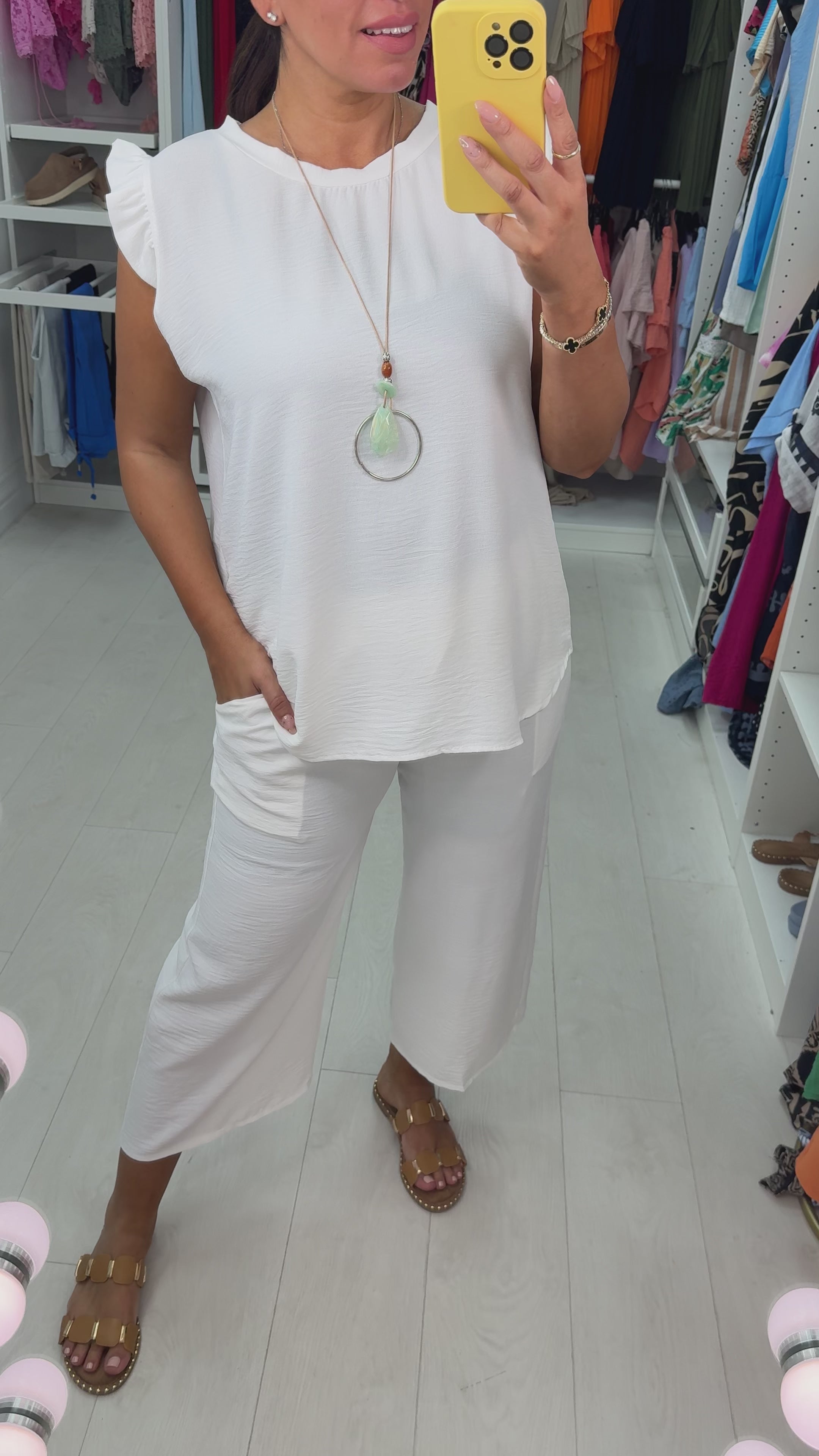 Load video: Fidelia Frill Detail Crepe Culotte Co-Ord Set