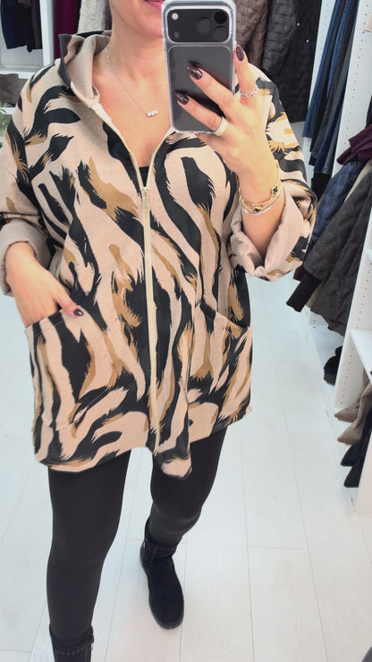 Carmela Tiger Print Zip Front Hoodie