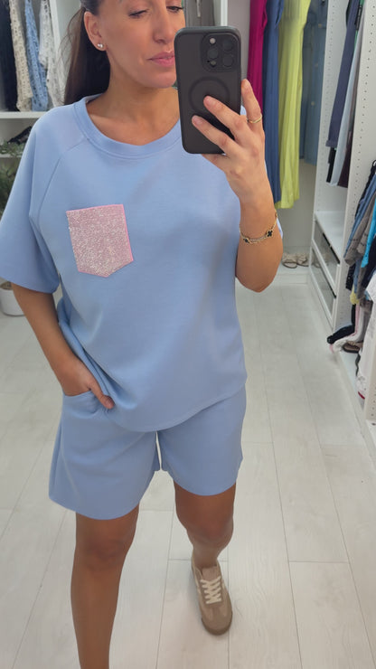 Hana Plain Embellished Pocket Shorts Co-Ord Set