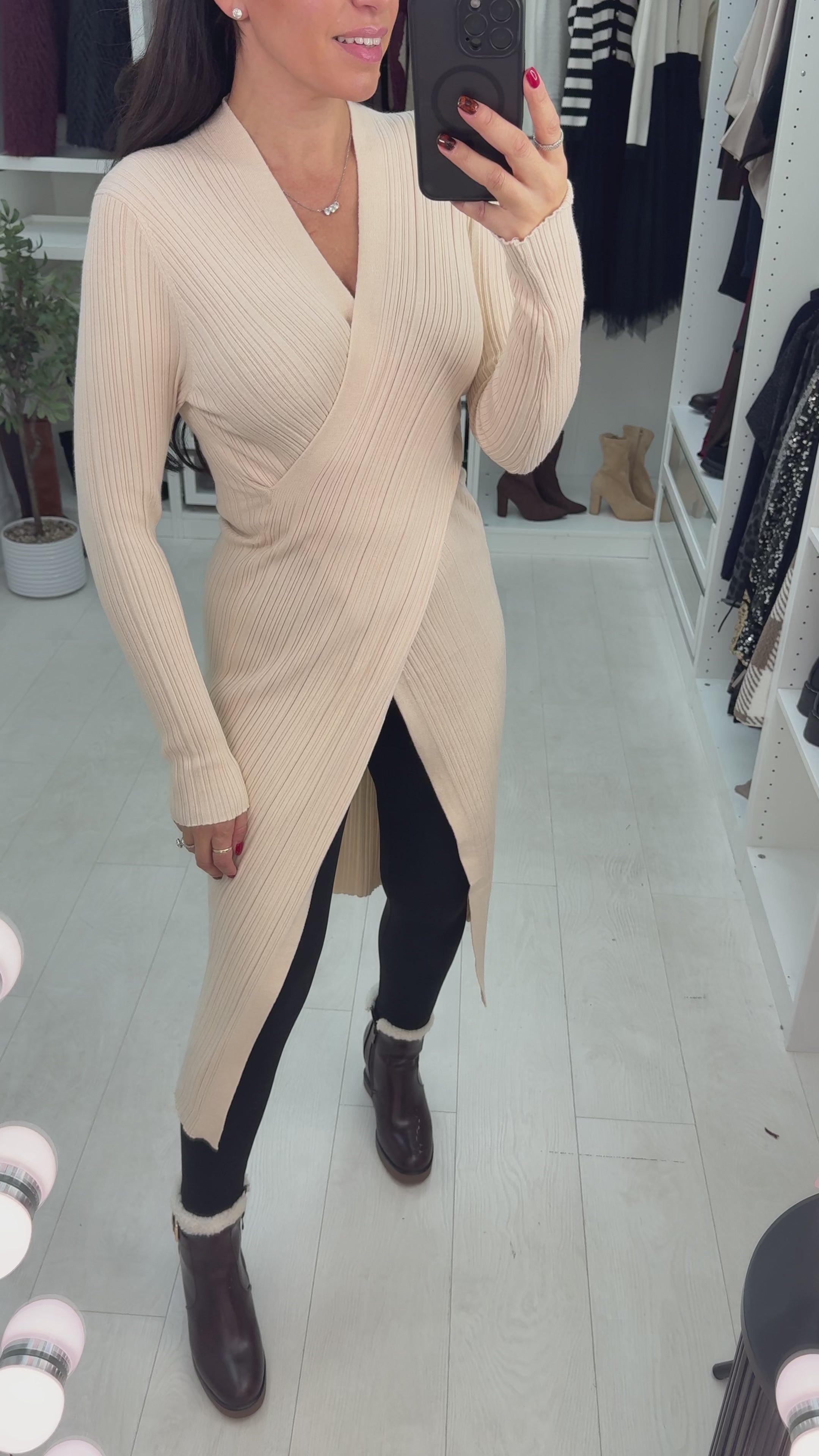 Load video: Dayanna Plain Wrap Front Longline Jumper