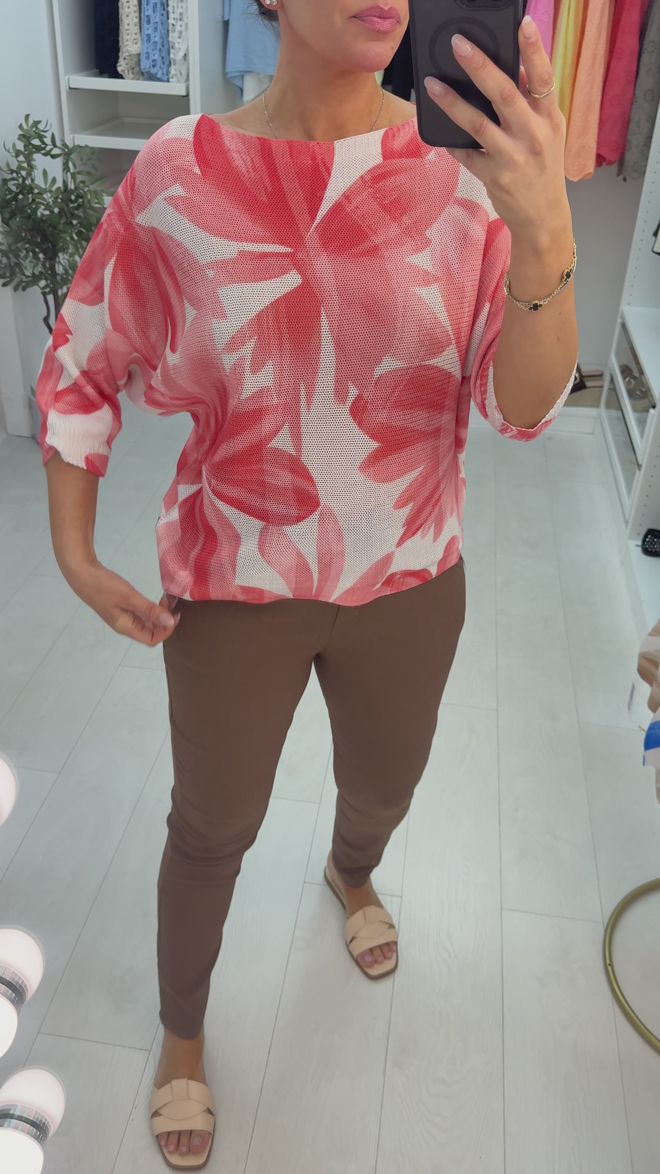 Load video: Liviana Abstract Print Batwing Top