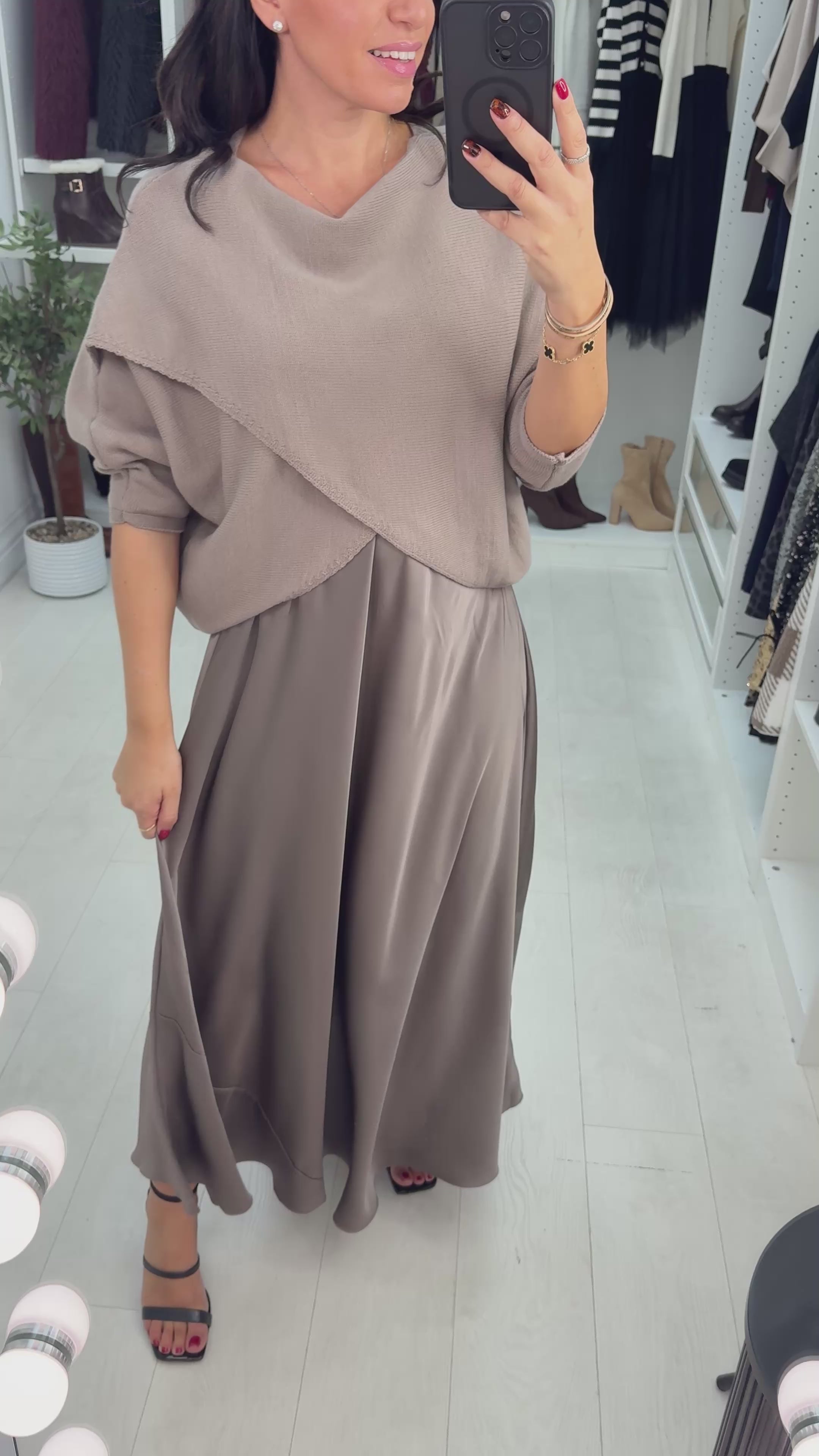 Load video: Kaiya Knit &amp; Satin Maxi Dress