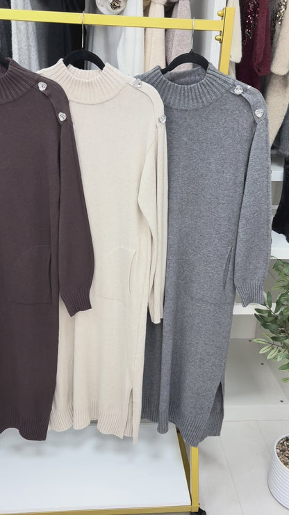 Keliah Plain Heart Embellished Sleeve Jumper Dress