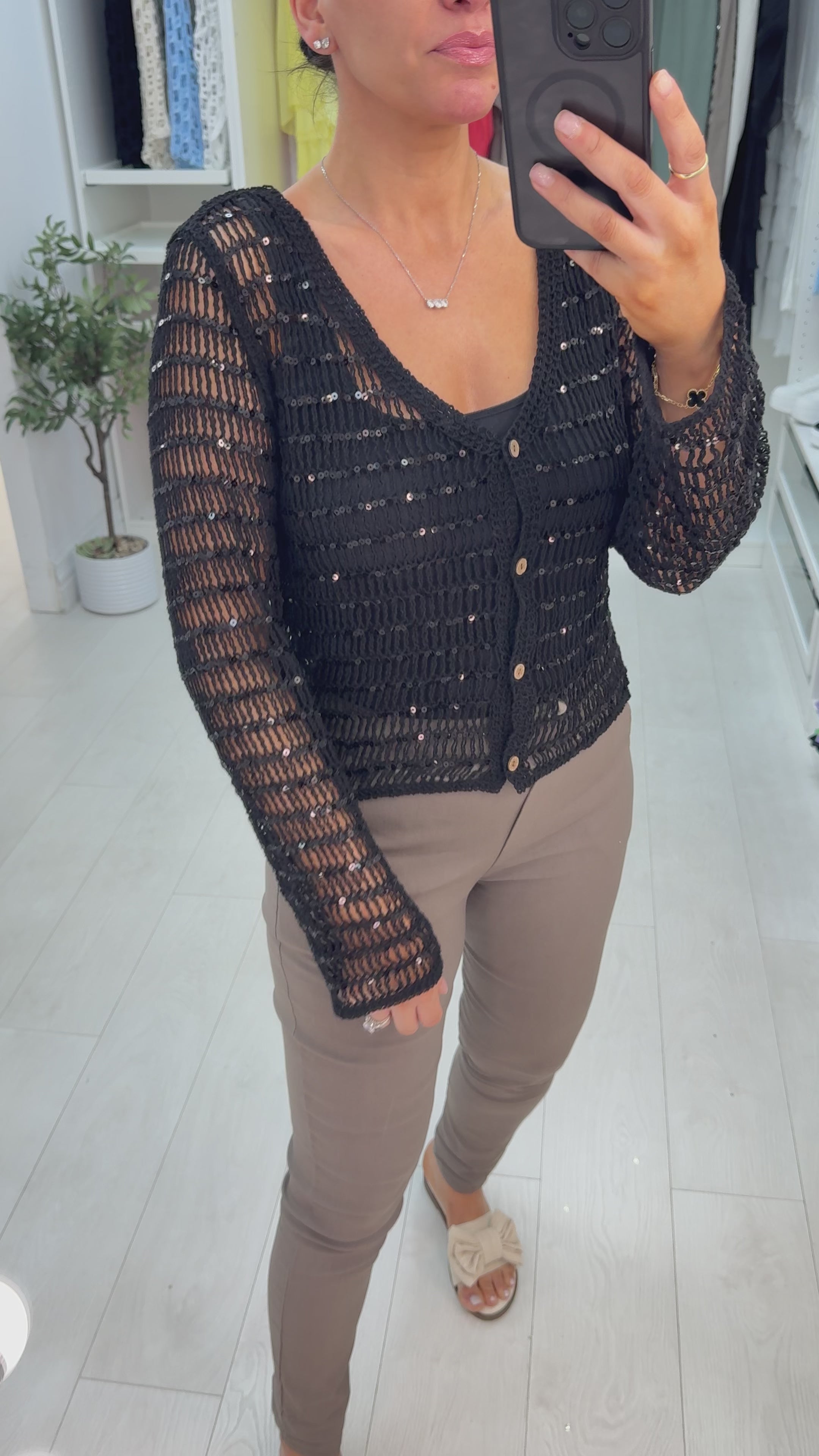 Roseanna Sequin Embellished Crochet Cardigan