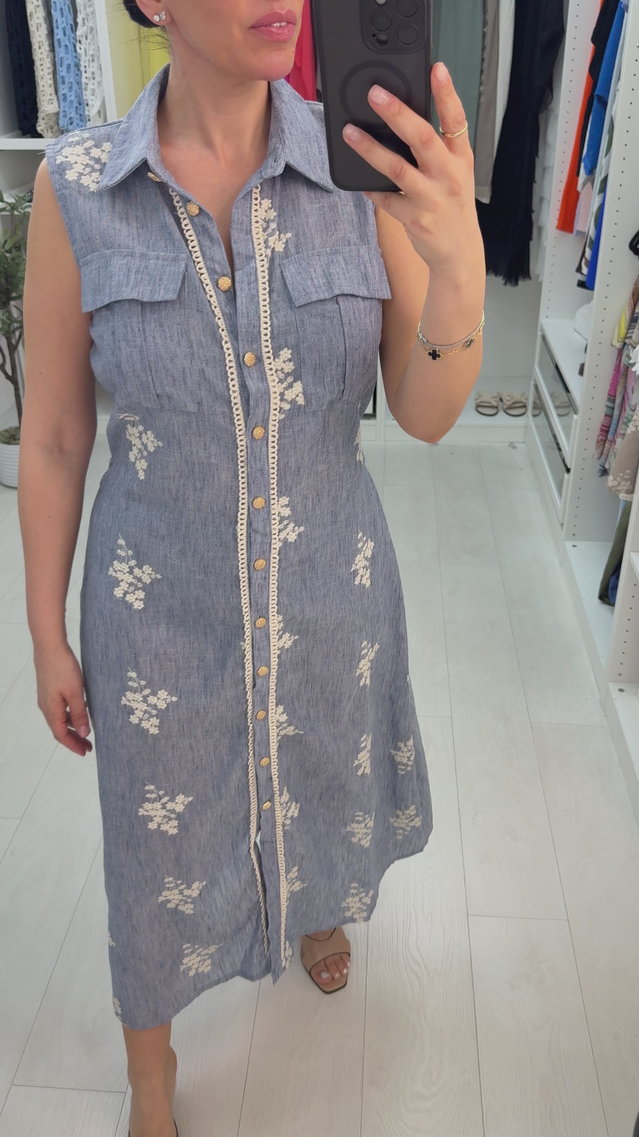 Load video: Amora Floral Embroidered Maxi Shirt Dress