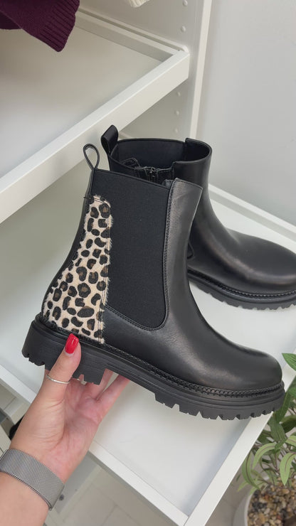 Fifi Leopard Print Detailed Faux Leather Chelsea Boots