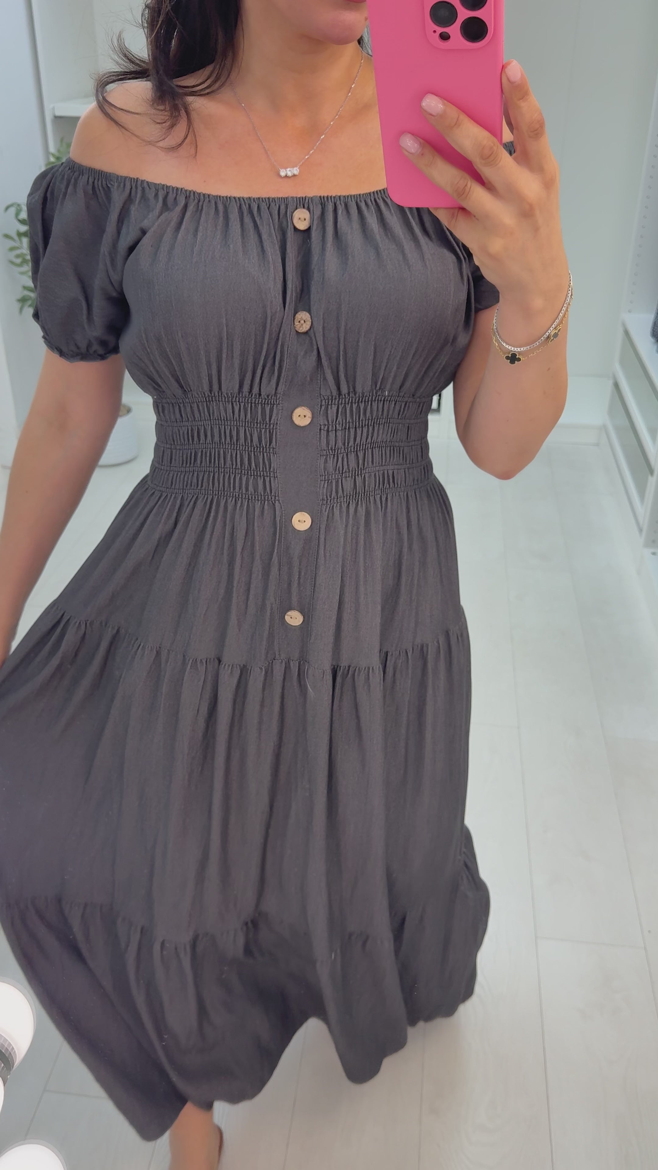 Load video: Iliana Plain Button Detail Maxi Dress