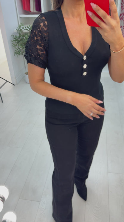 Yamina V Neck Embellished Balloon Sleeve Jumper