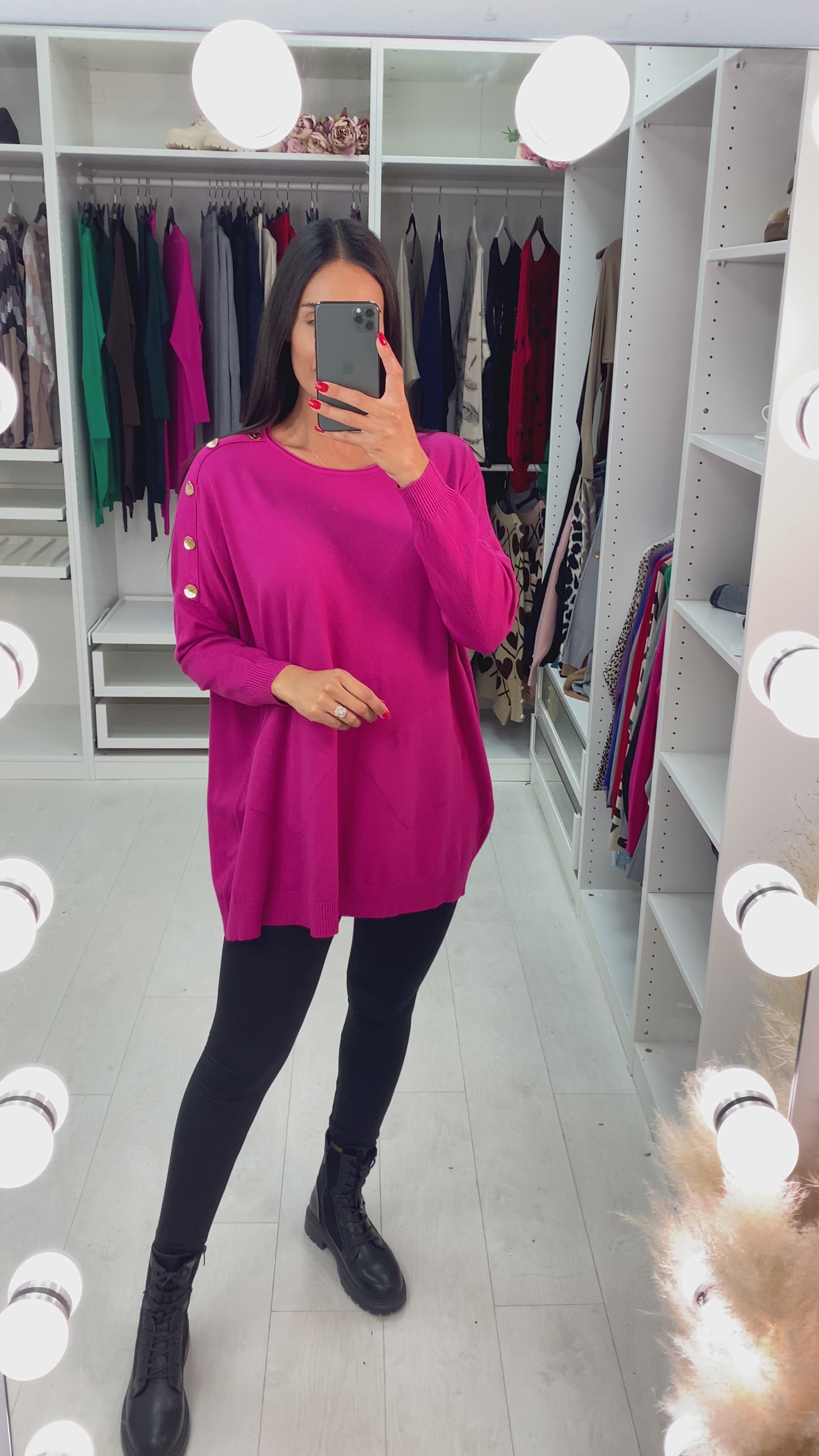 Load video: Makayla Plain Button Shoulder Pocket Front Jumper