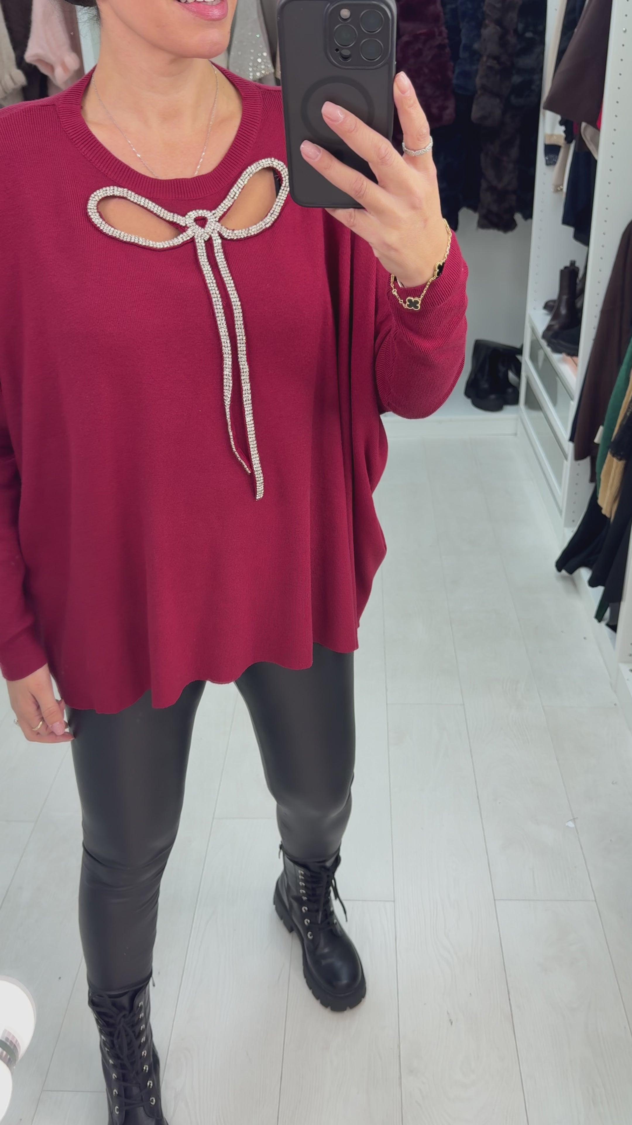 Load video: Dotty Embellished Bow Loose fit Jumper