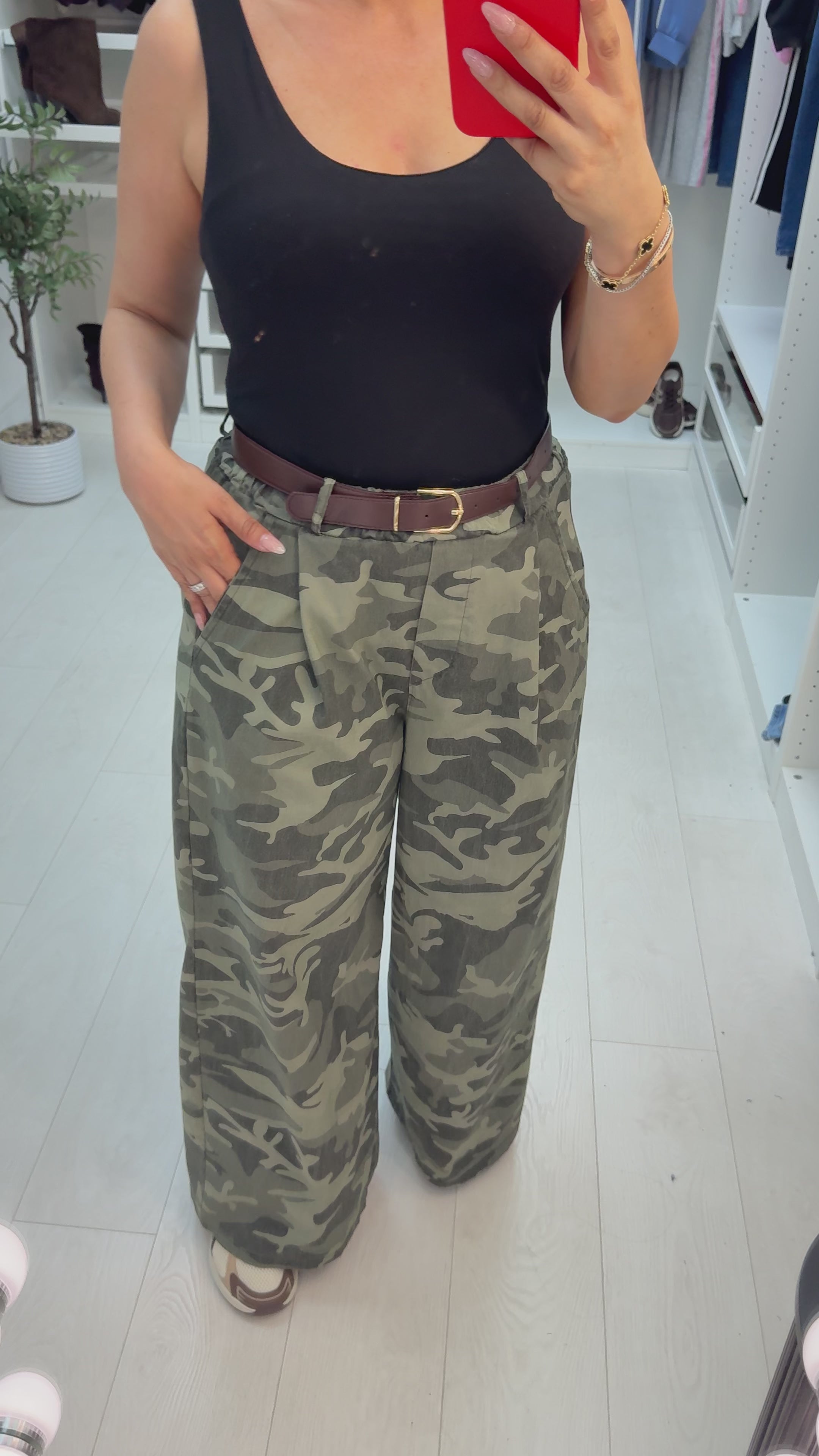 Load video: Wynell Wide Leg Camouflage Trousers