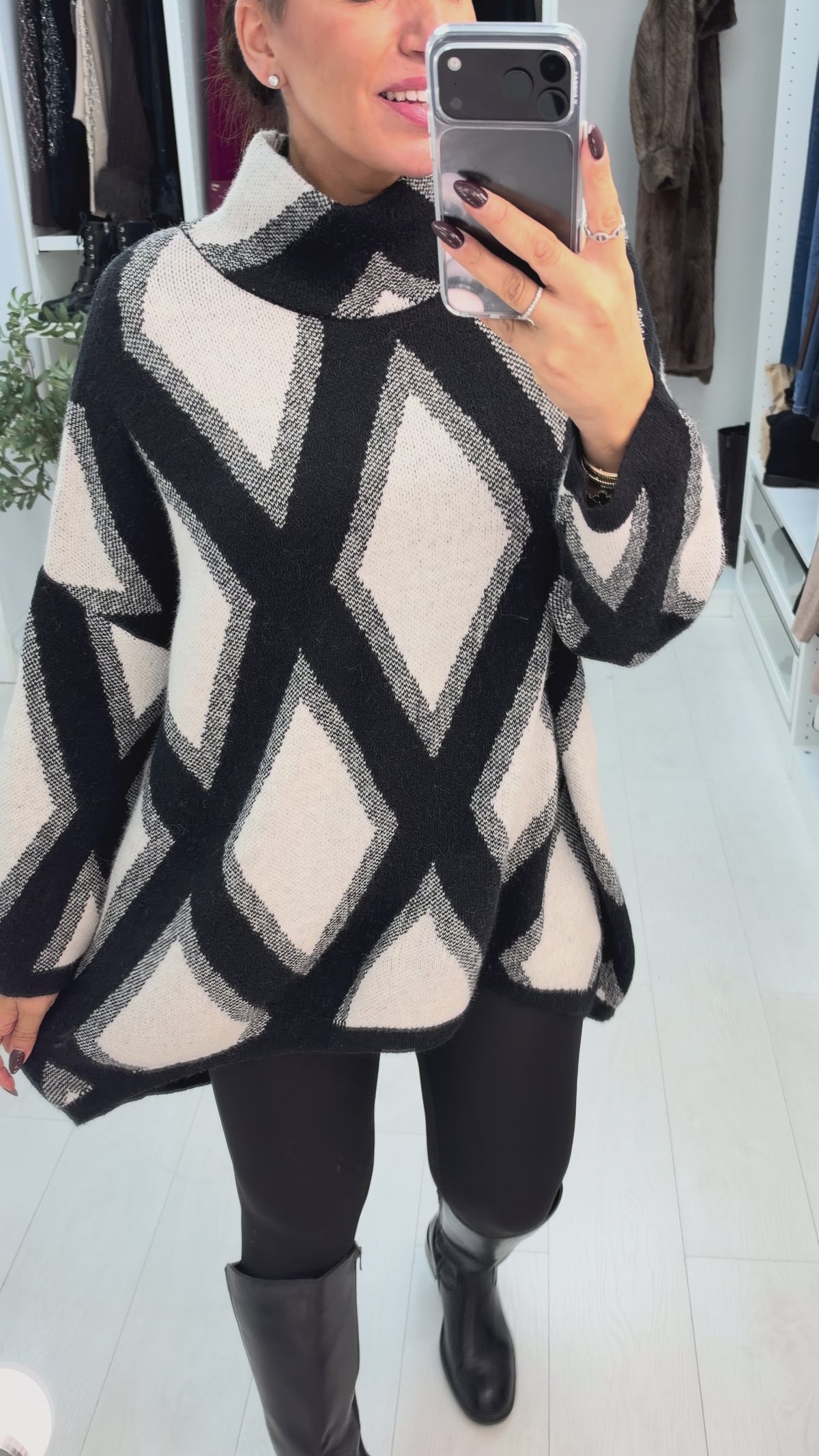 Naya Diamante Print High Neck Longline Jumper