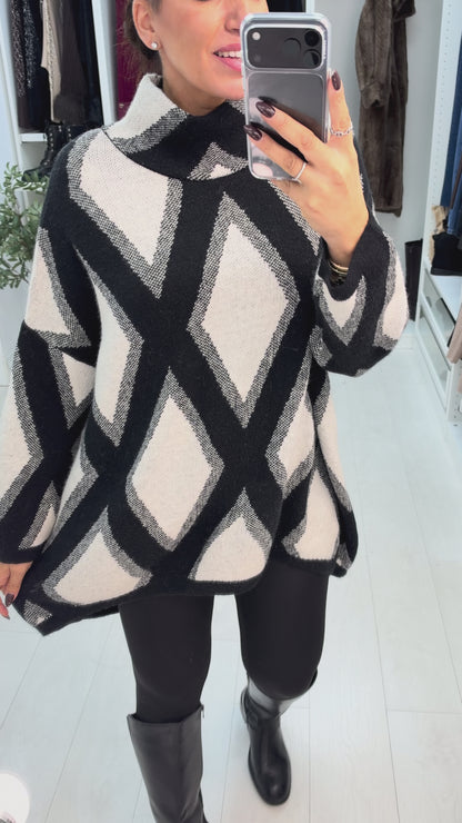 Naya Diamante Print High Neck Longline Jumper