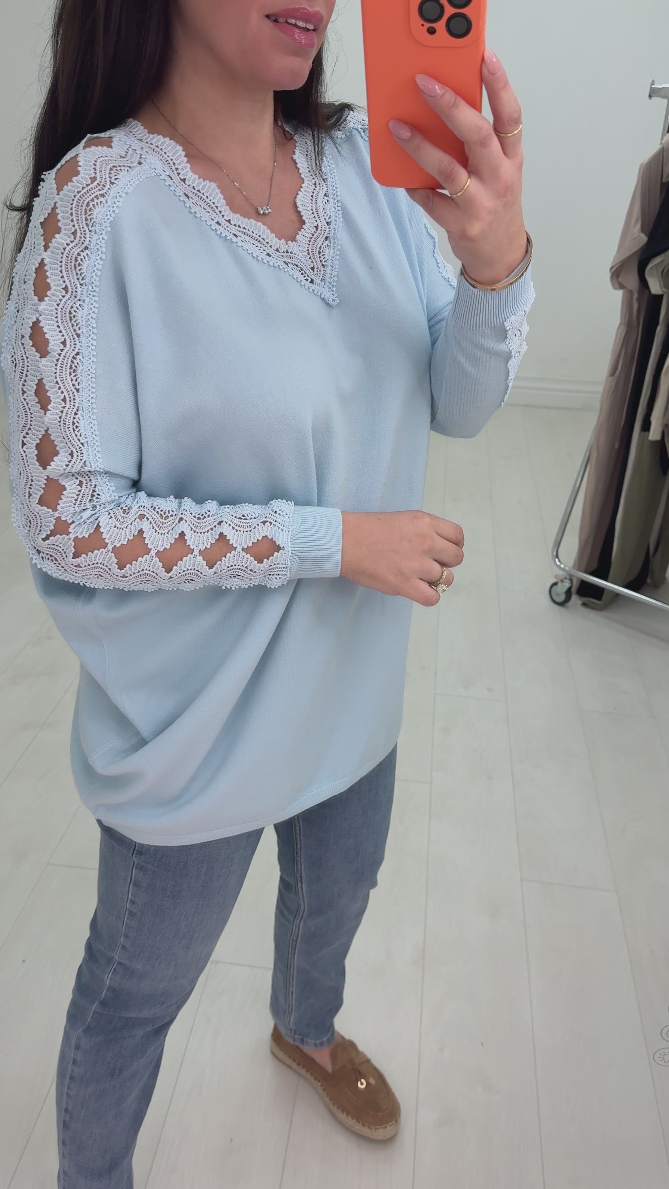 Load video: Dayla Crochet Sleeve Super Soft Oversized Knit Jumper