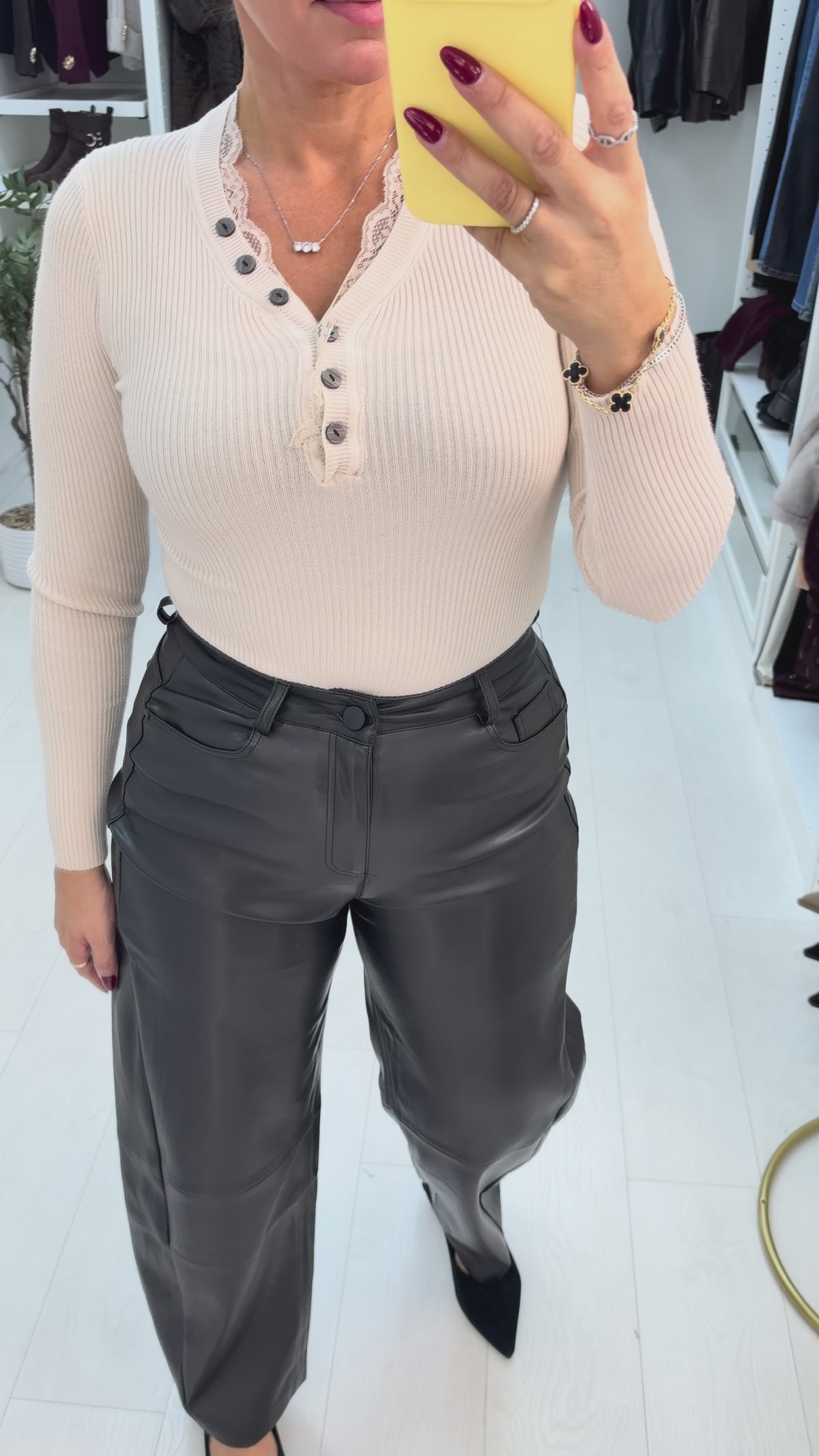 Valery Faux Leather Barrel Leg Trousers
