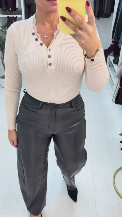 Valery Faux Leather Barrel Leg Trousers
