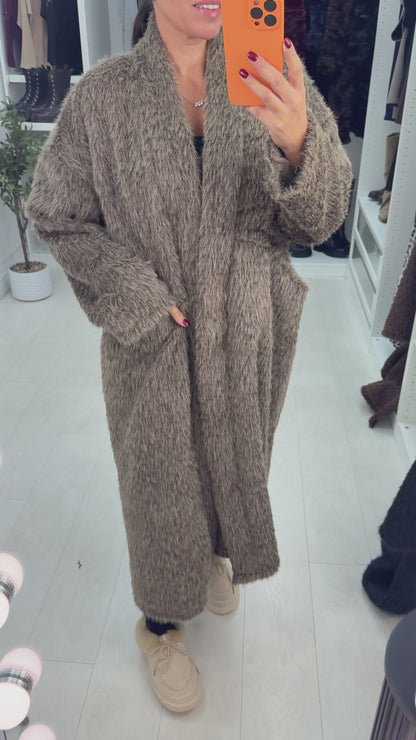 Beverly Faux Fur Open Front Longline Cardi Jacket