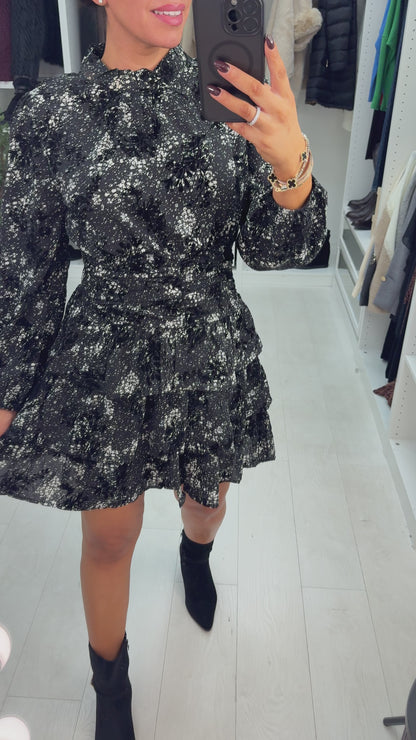 Sonya Abstract Floral Print Shirred Waist Mini Dress