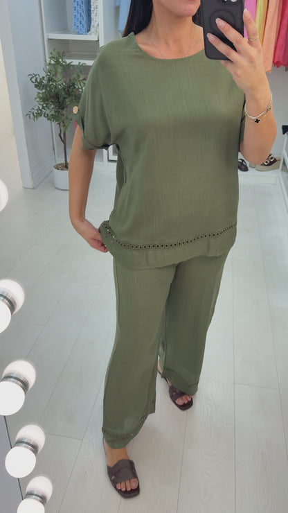 Olana Plain Loose Fit Detailed Trim Co-Ord Set