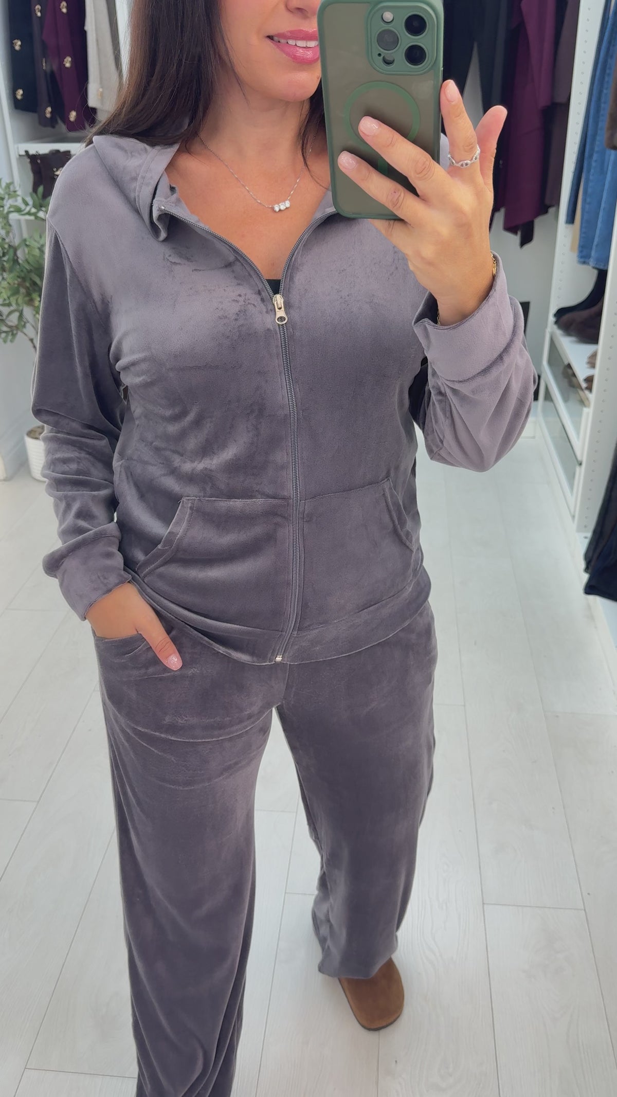 Oksana Velour Zip-Up Hoodie Loungewear Set